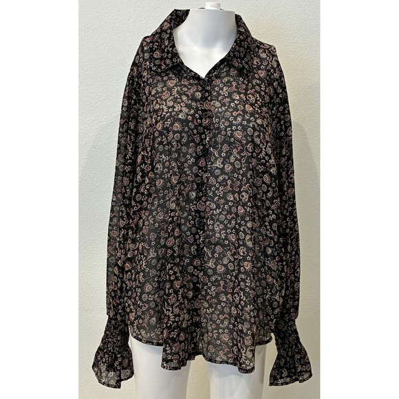 torrid Tops - New Torrid Festi Sheer Chiffon Black Paisley Blouse Size 1X  Romantic Dark Fairy